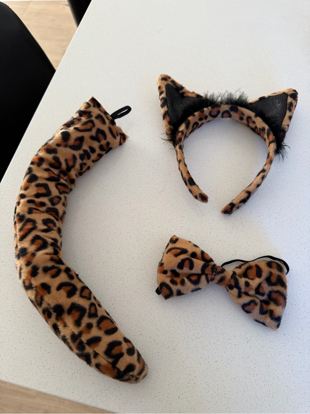 Leopard Print Cat Ear Headband, Tail and Bow Set for Kids